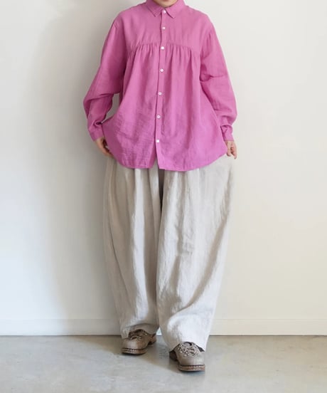 ichiAntiquités 1000901 Linen Cotton Yoke Gather Blouse / 3 COLORS