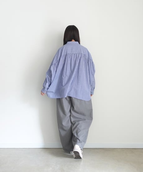 i c h i  260117 Stand Collar Stripe Shirt / D : NAVY STRIPE
