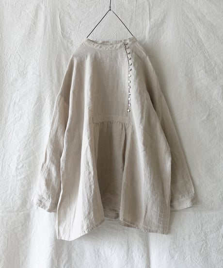 ichiAntiquités 1100910 Linen Broad Band Collar Shirt / 3 COLORS
