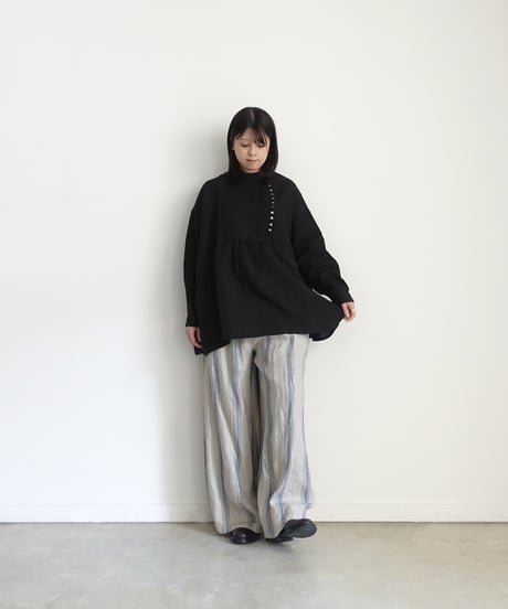 ichiAntiquités 1100910 Linen Broad Band Collar Shirt / 3 COLORS