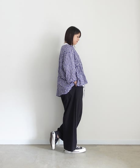 i c h i  251106 Shirring Cloth Cardigan / C : WHITE × BLUE