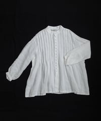 ichiAntiquités 1100913  French Linen Band Collar Tuck Shirt / 3 COLORS