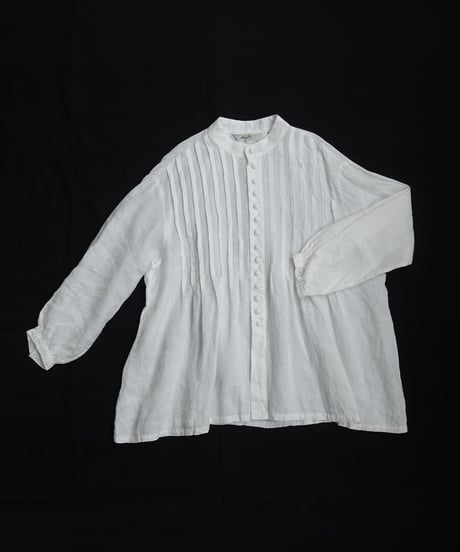 ichiAntiquités 1100913  French Linen Band Collar Tuck Shirt / 3 COLORS