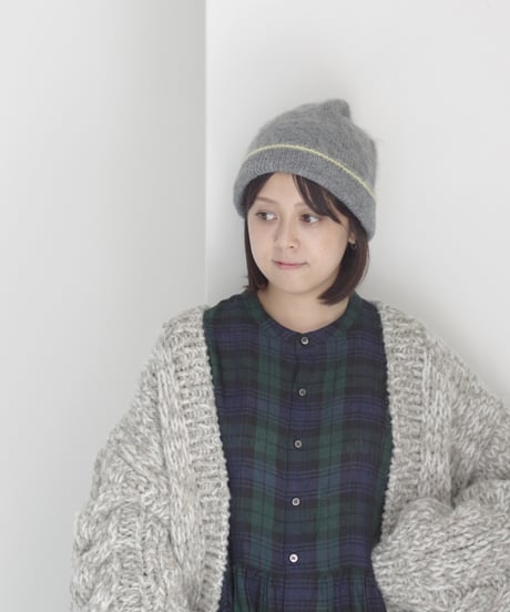 ichiAntiquités 1100358  Mohair mix Knit Beanie / D : GRAY × YELLOW