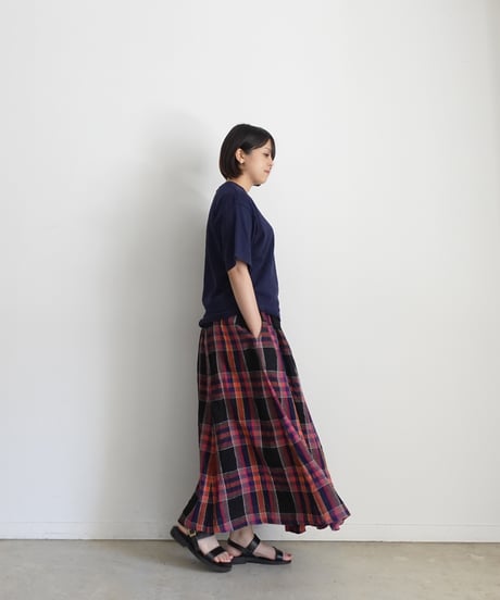 ichiAntiquités  1001115  Linen Cotton Check Skirt / 2 COLORS