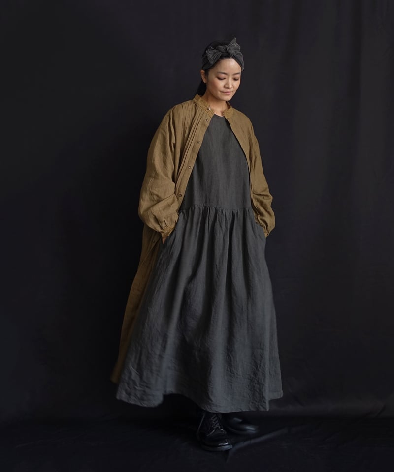 未使用【Antiquités noir 】インディゴ リネンリボンワンピース Antiquités noir インディゴリネンリボンワンピース インディゴ
