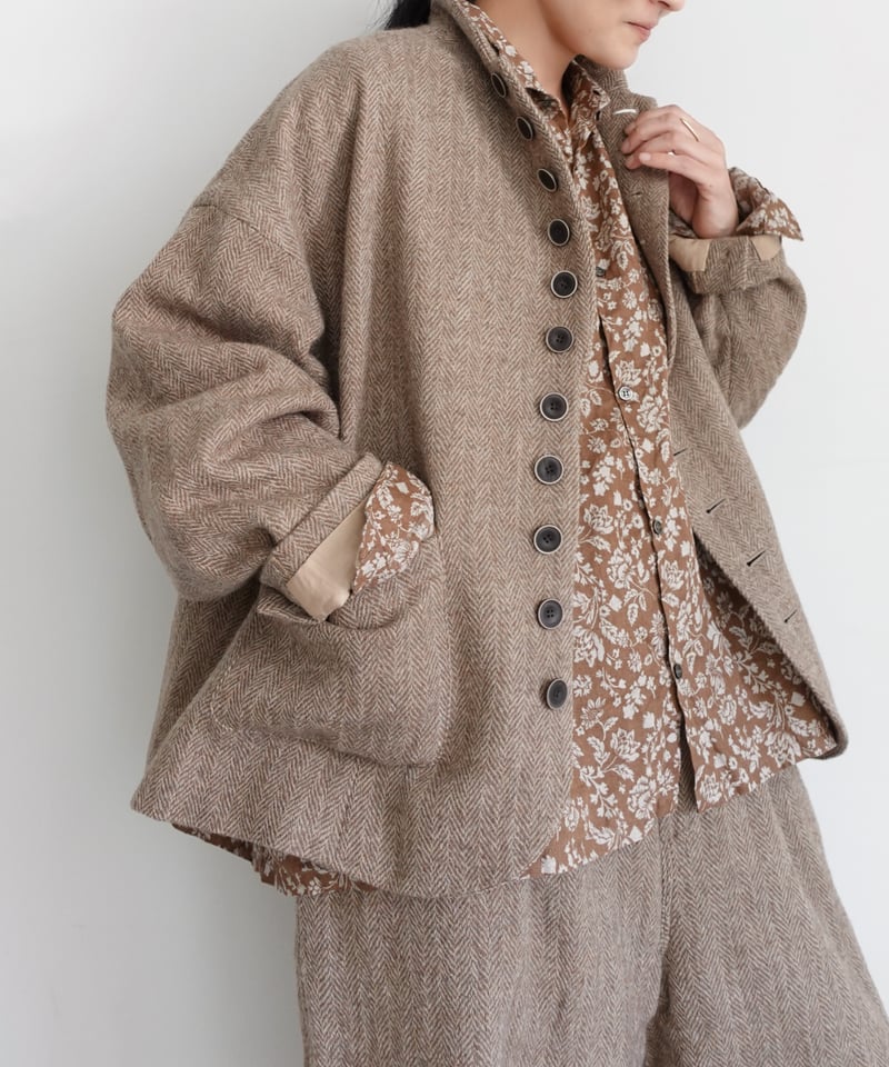 ichi Antiquites❣️ウールワッシャーヘリンボンオーバーコート 危な 