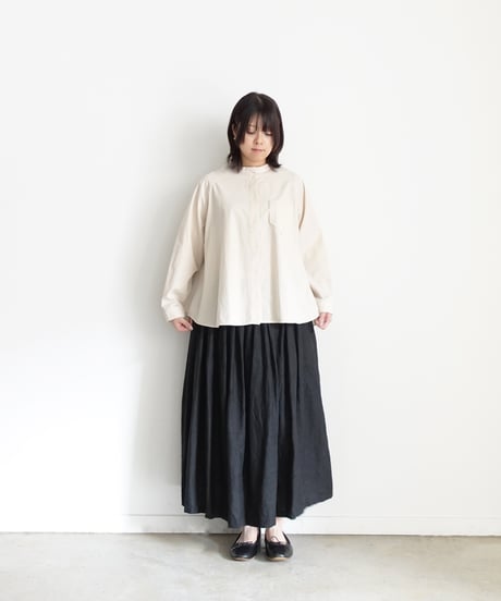 i c h i  250704 Band Collar Cotton Shirt / 2 COLORS