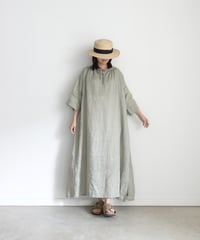 i c h i 251005 French Linen Gathered Dress / C : EARTH KHAKI
