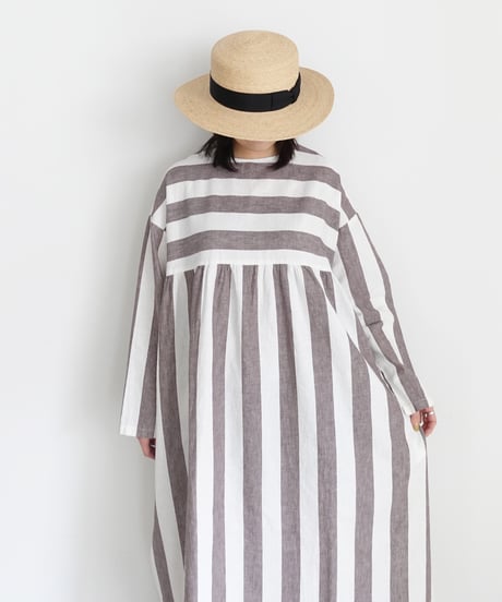 i c h i 251035 Cotton Linen Border Dress / 2 COLORS