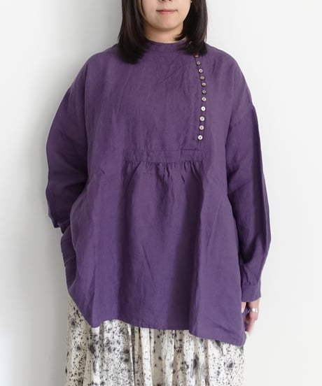 ichiAntiquités 1100910 Linen Broad Band Collar Shirt / 3 COLORS