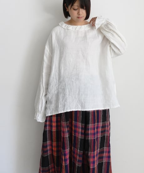 ichiAntiquités  1001115  Linen Cotton Check Skirt / 2 COLORS