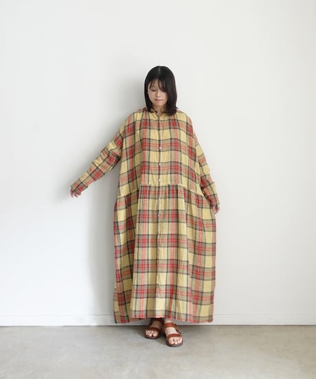 ichiAntiquités 1100902 Linen Cotton Tartan Check Shirt Dress / 3 COLORS