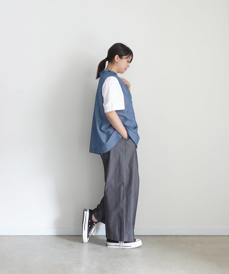 ichi 251212 2WAY Denim Sleeveless Frill Shirt /