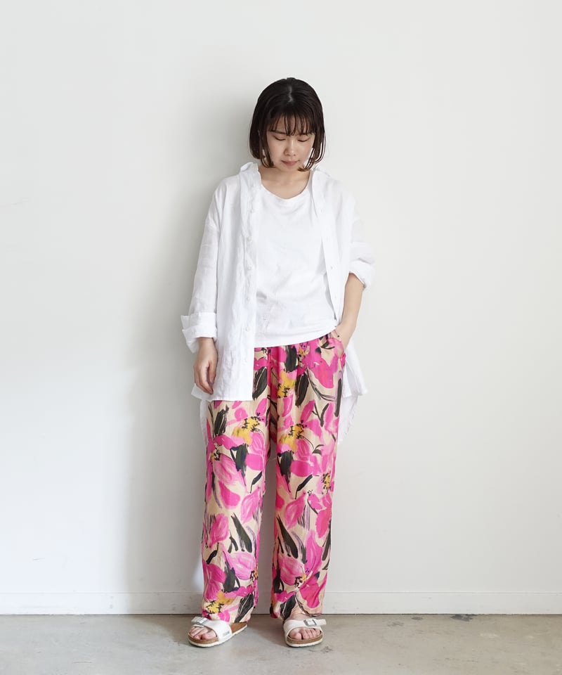 ichi パンツ リラックス フラワー 花柄 フランス コットン 絵画 ichi