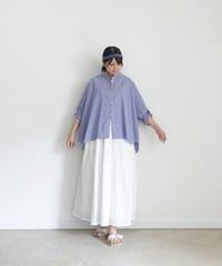i c h i  260117 Stand Collar Stripe Shirt / D : NAVY STRIPE