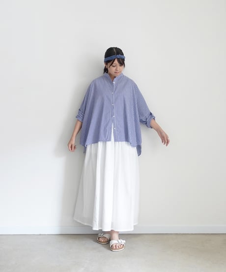 i c h i  260117 Stand Collar Stripe Shirt / D : NAVY STRIPE