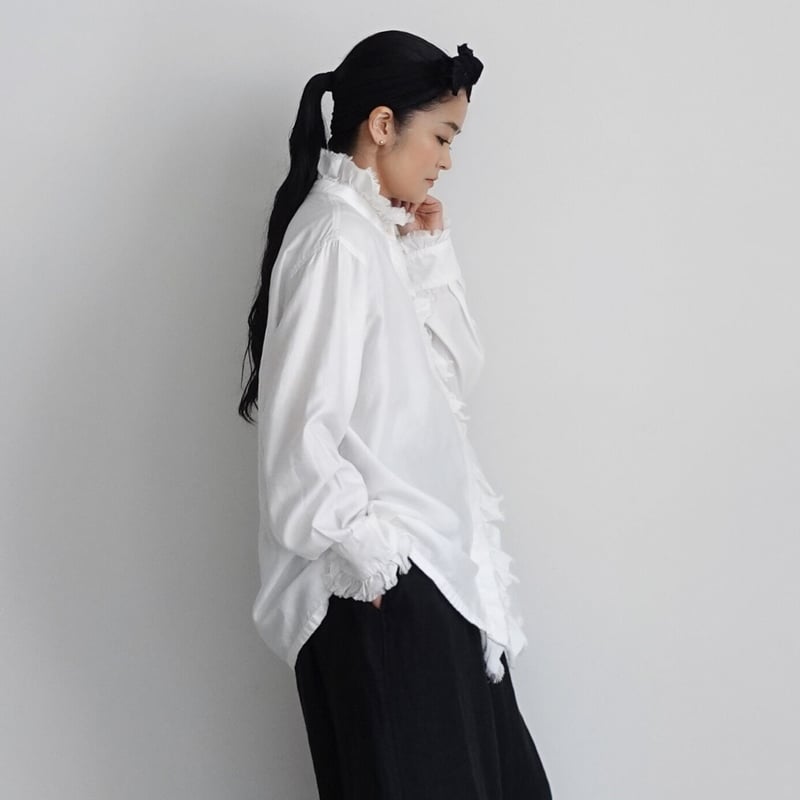 i c h i 230405 Stand Frill Shirt / C : WHITE