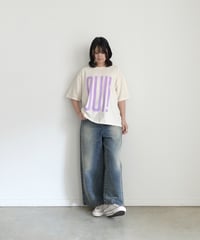 i c h i  241149 "OUI / NON" Pigment Over T Shirt / F : IVORY × LIGHT PURPLE