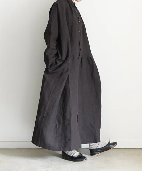 ichiAntiquités 1100302 Color Linen Shirt Dress / 2 COLORS