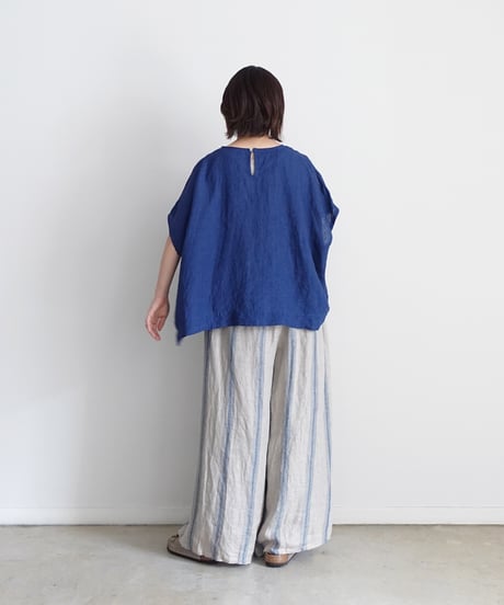 ichiAntiquités 1001116  INDIGO Linen French sleeve Over Pullover / A : INDIGO