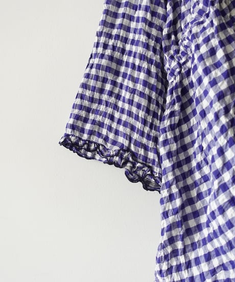 i c h i  251106 Shirring Cloth Cardigan / C : WHITE × BLUE