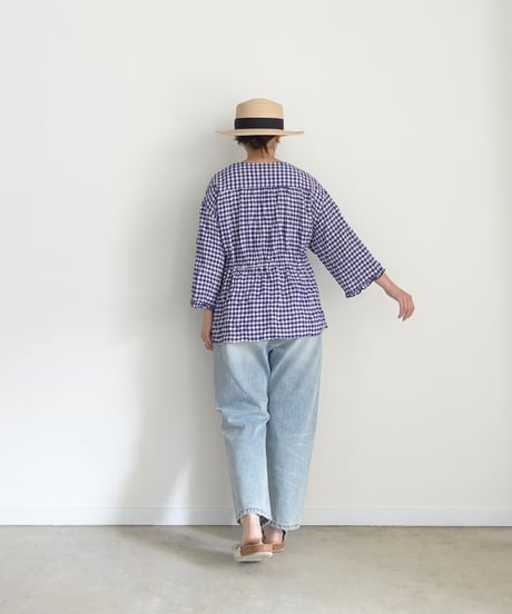 i c h i  251106 Shirring Cloth Cardigan / C : WHITE × BLUE