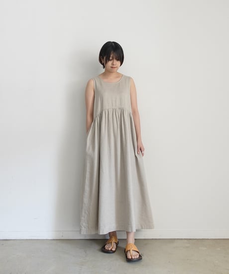 ichiAntiquités 1000924 Linen Cotton DENIM Sleeveless Dress / 2 COLORS