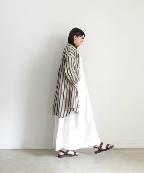 ichi Antiquités 1000913 Linen Cotton Stripe Long Shirt / 2 COLORS