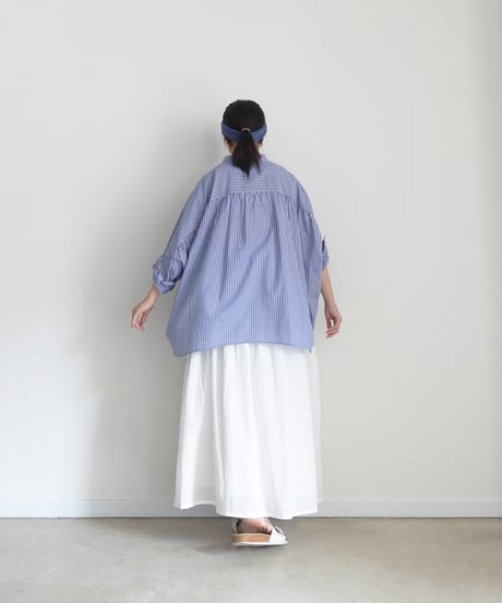 i c h i  260117 Stand Collar Stripe Shirt / D : NAVY STRIPE