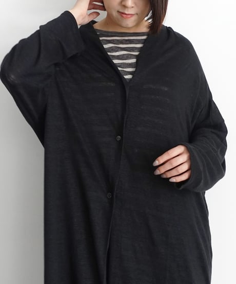 【 LIMITED COLLECTION 】Antiquités noir  801209 Linen Long Robe Cardigan / B : BLACK