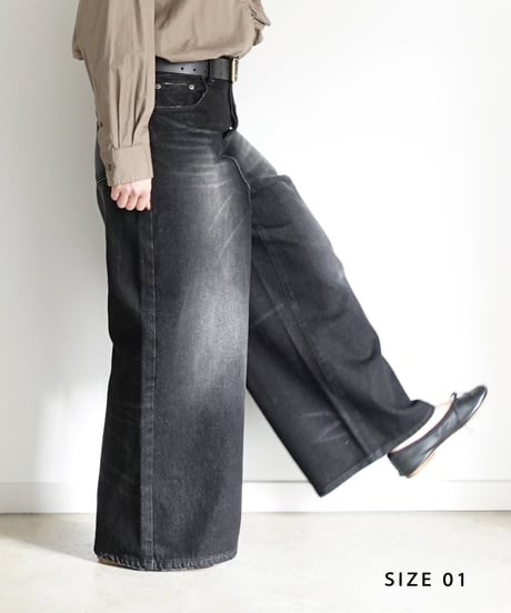 i c h i  230430  DENIM Wide Pants / D : BLACK・2 size