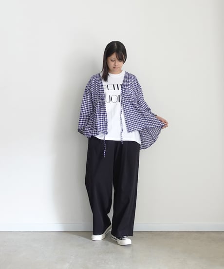 i c h i  251106 Shirring Cloth Cardigan / C : WHITE × BLUE
