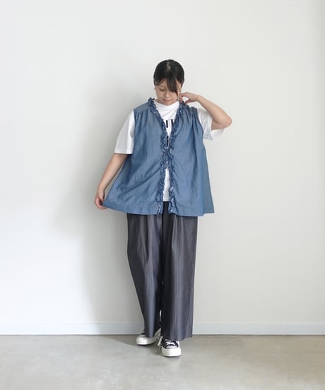 ichi 251212 2WAY Denim Sleeveless Frill Shirt / A : LIGHT INDIGO