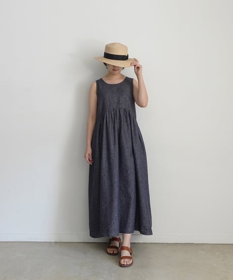 ichiAntiquités 1000924 Linen Cotton DENIM Sleeveless Dress / 2 COLORS