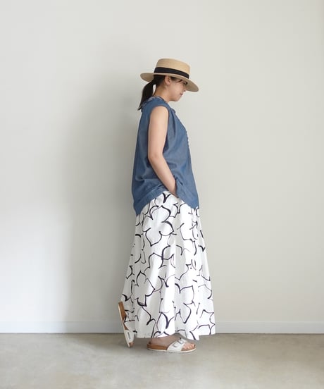 ichi 251212 2WAY Denim Sleeveless Frill Shirt / A : LIGHT INDIGO