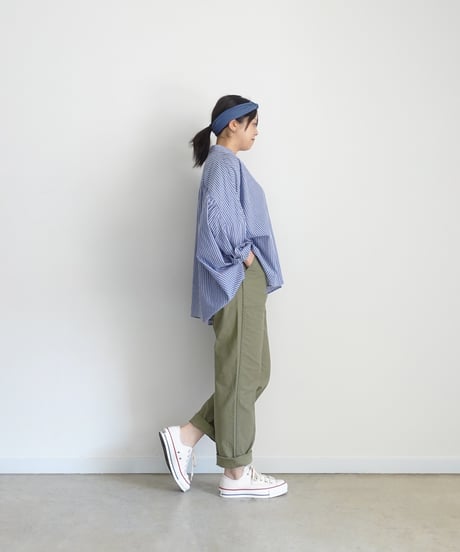 i c h i  260117 Stand Collar Stripe Shirt / D : NAVY STRIPE