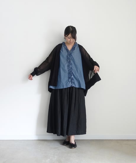 ichi 251212 2WAY Denim Sleeveless Frill Shirt / A : LIGHT INDIGO