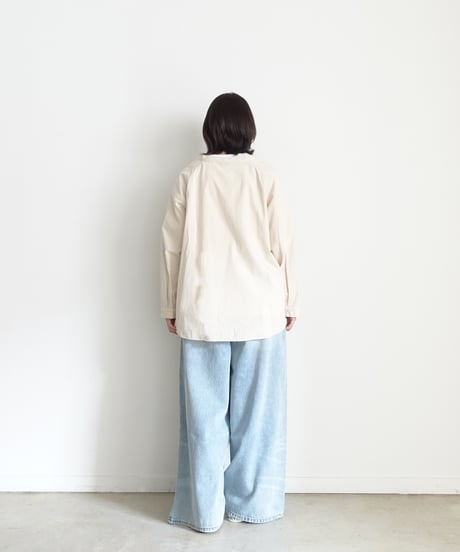 i c h i  250704 Band Collar Cotton Shirt / 2 COLORS