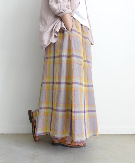 ichiAntiquités  1001115  Linen Cotton Check Skirt / 2 COLORS