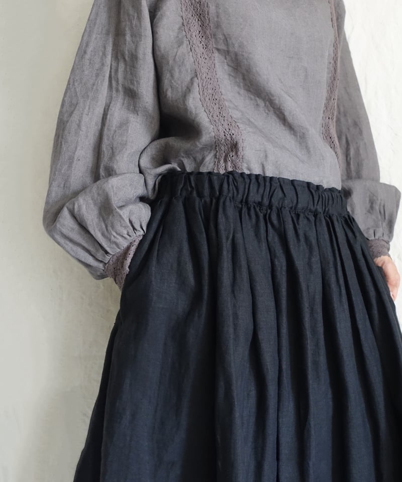 シャトルAntiquités noir Linen Gather Skir LIMITED COLLECTION 】Antiquités noir 800406 L