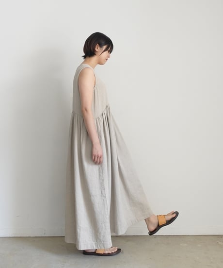 ichiAntiquités 1000924 Linen Cotton DENIM Sleeveless Dress / 2 COLORS