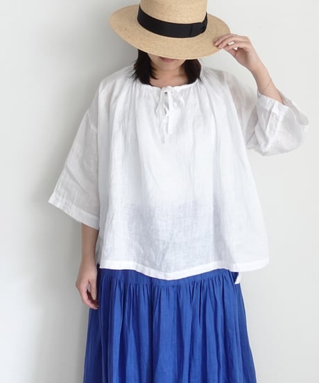 i c h i  251004 French Linen Gathered Blouse / 2 COLORS