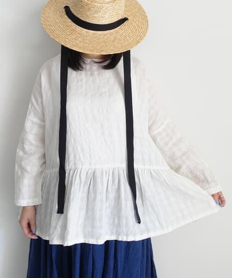 ichiAntiquités 1101107 Linen Cotton Gingham Check Pullover / 3 COLORS