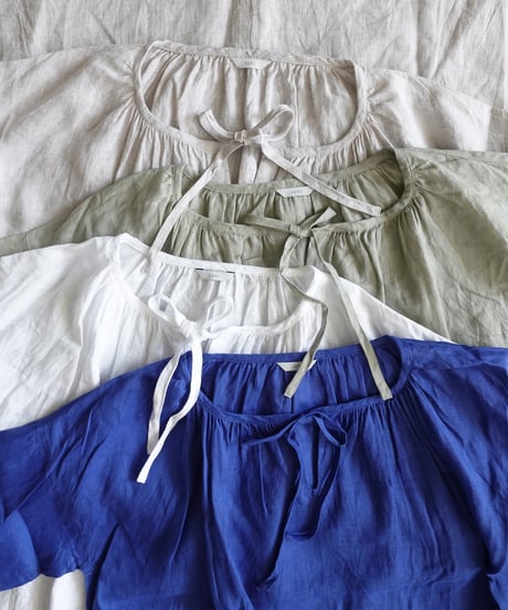 i c h i  251004 French Linen Gathered Blouse / 2 COLORS