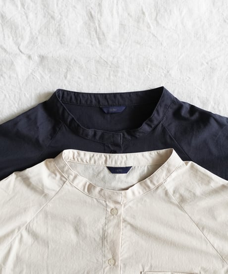 i c h i  250704 Band Collar Cotton Shirt / 2 COLORS