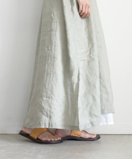 i c h i 251005 French Linen Gathered Dress / C : EARTH KHAKI
