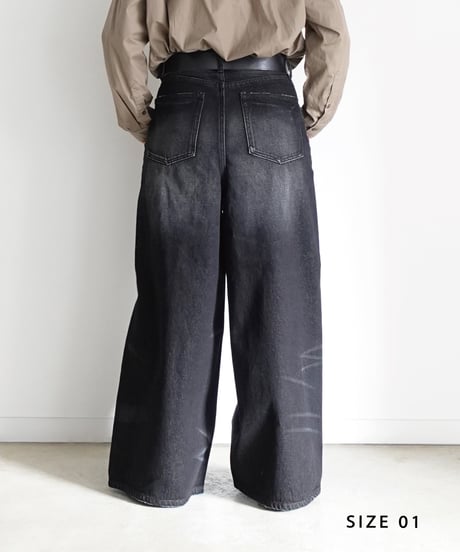 i c h i  230430  DENIM Wide Pants / D : BLACK・2 size