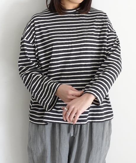 ichiAntiquités 1100643 Cotton Border Pullover / 2 COLORS
