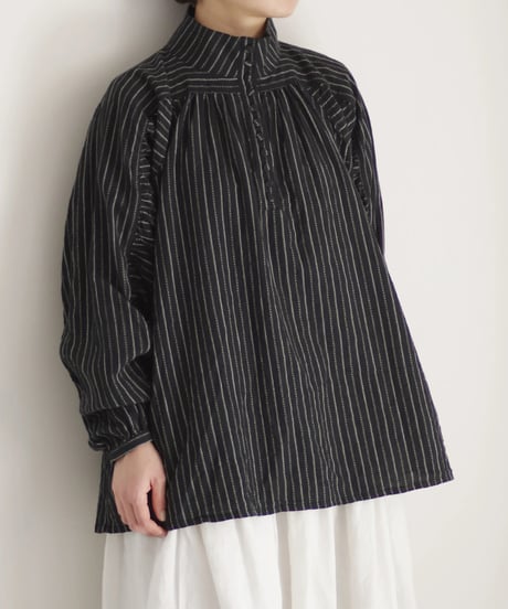ichiAntiquités 1100609  Shirring Cotton Gather Blouse / 2 COLORS
